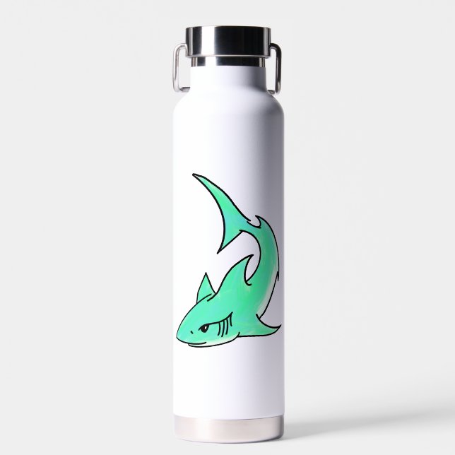 cartoon smiling shark mint blue green ocean animal water bottle (Front)