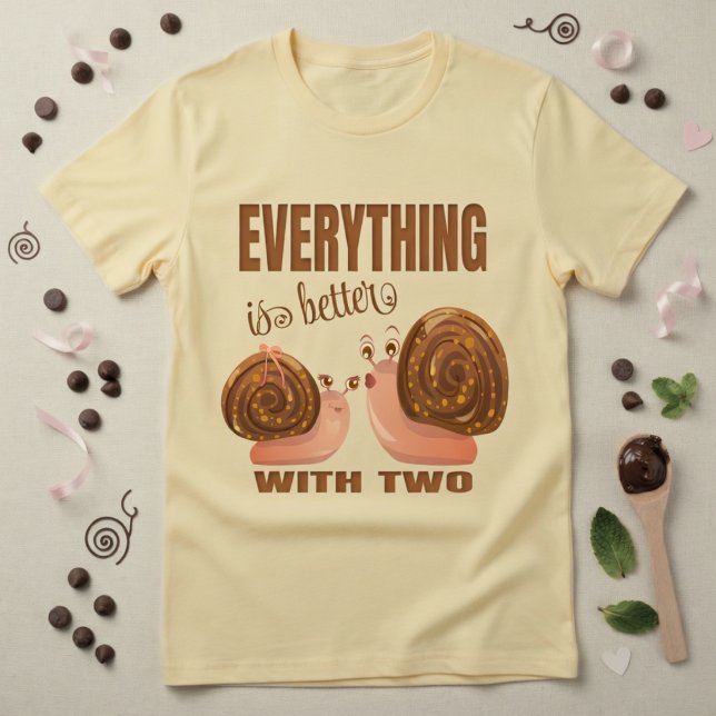 Cartoon Snails Couple  T-Shirt (Two snails, one sweet tee. A cute original design for love or friendship.)