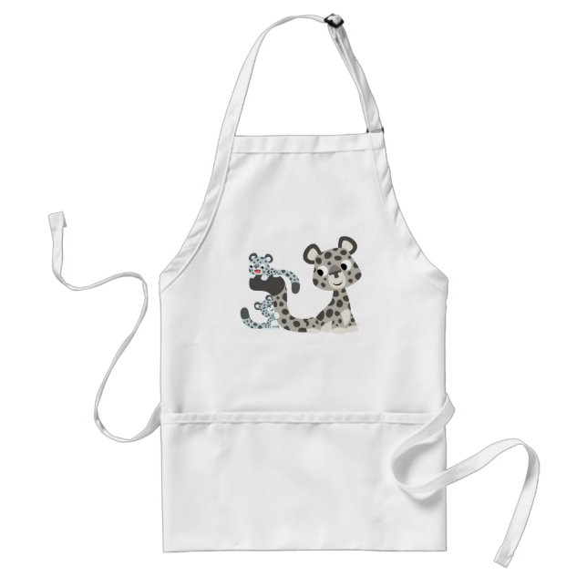 Cartoon Snow Leopard and Cubs Cooking Apron (Front)