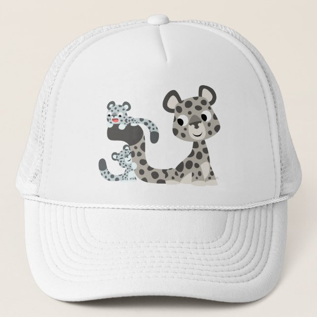 Cartoon Snow Leopard and Cubs Hat (Front)