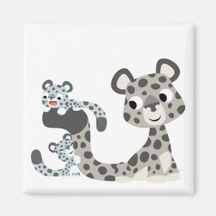 Cartoon Snow Leopard and Cubs Magnet