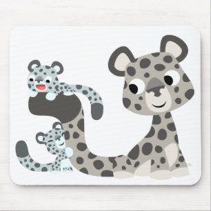 Cartoon Snow Leopard and Cubs Mousepad