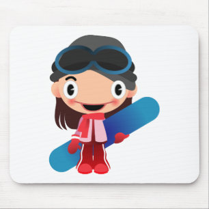 Cartoon Snowboarder Girl Mouse Mat