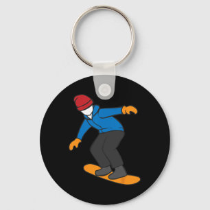 Cartoon Snowboarder Illustration Fun Winter Sport Key Ring