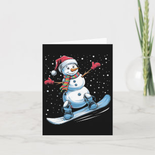 Cartoon Snowboarding Snowman With Santa Hat Christ Card