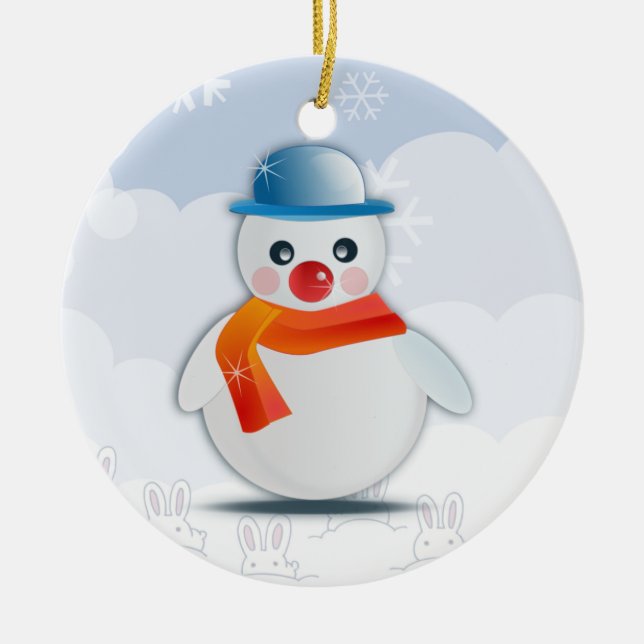 Cartoon Snowman Ceramic Tree Decoration (Front)