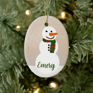 Cartoon Snowman (Customizable Name) Ceramic Tree Decoration