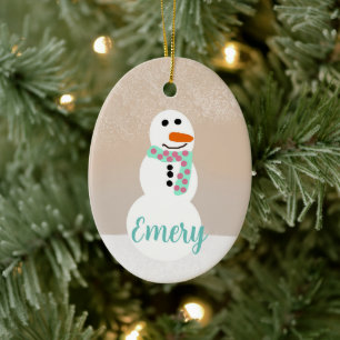 Cartoon Snowman (Customizable Name) Ceramic Tree Decoration