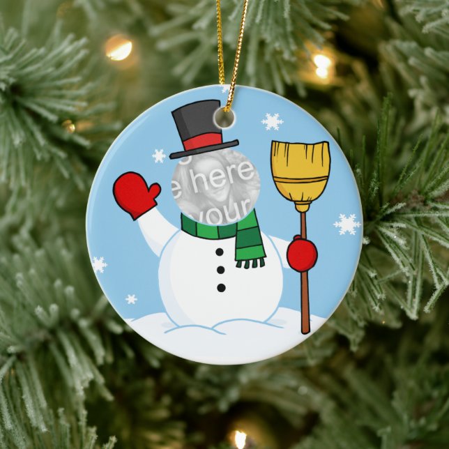 Cartoon Snowman Face Photo Ceramic Tree Decoration (Tree)