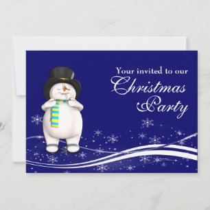 Cartoon Snowman & Penguin Christmas Party Invitation