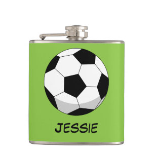 Cartoon Soccer Ball Add Your Name Hip Flask