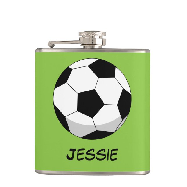 Cartoon Soccer Ball | Add Your Name   Hip Flask (Front)