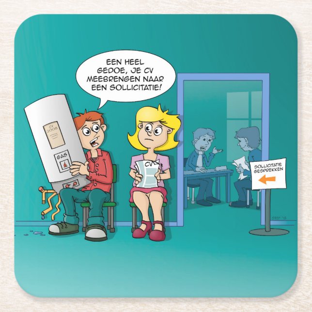 Cartoon; solliciteren met een cv square paper coaster (Front)