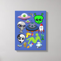 Cartoon Space Aliens Greys UFO Art Collage sheet