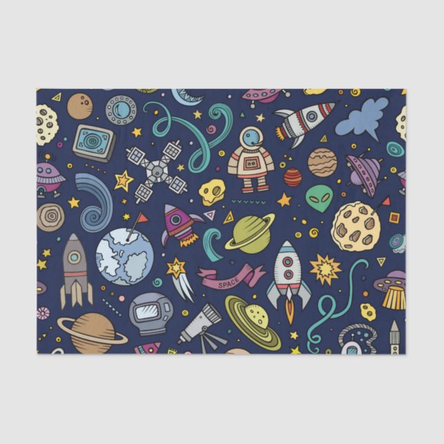 Cartoon Space Explorer Birthday Kids Theme Tissue Paper (Front)