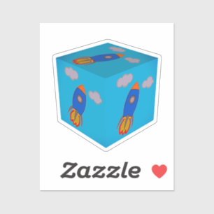 Cartoon Space Rocket Flying And Blue Sky Cube