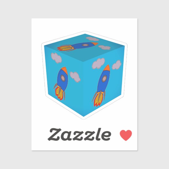 Cartoon Space Rocket Flying And Blue Sky Cube (Sheet)