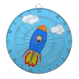 Cartoon Space Rocket In Blue Sky Dartboard