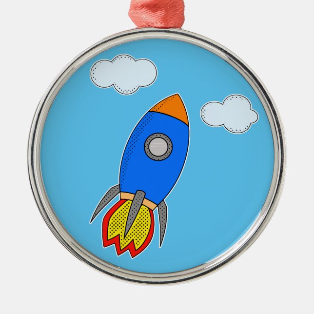 Cartoon Space Rocket In Blue Sky Metal Tree Decoration (Front)