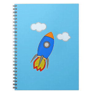 Cartoon Space Rocket In Blue Sky Notebook