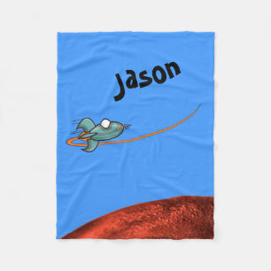 Cartoon Space Ship Alien Planet Fleece Blanket