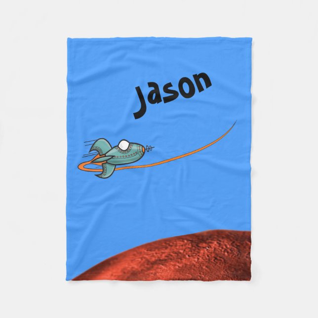 Cartoon Space Ship Alien Planet Fleece Blanket (Front)