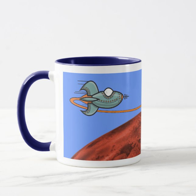 Cartoon Space Ship Alien Planet Mug (Left)