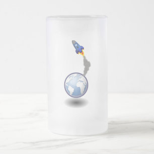 Cartoon Space Ship and Globe Frosted Glass Beer Mug