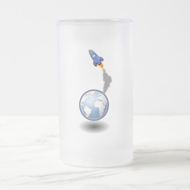 Cartoon Space Ship and Globe Frosted Glass Beer Mug (Center)