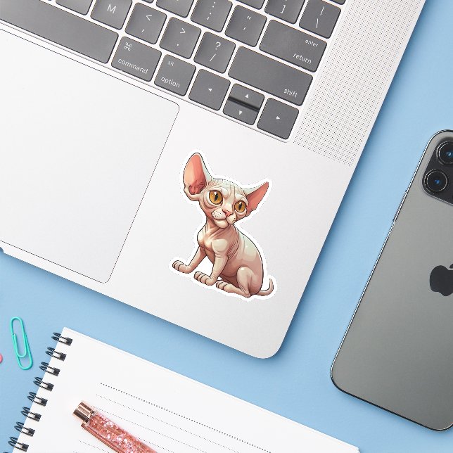 Cartoon Sphynx Cat (Laptop w/ iPhone)