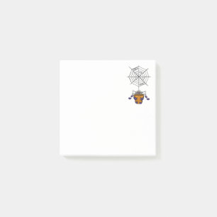 Cartoon Spider hanging from Web holding Bucket Post-it Notes