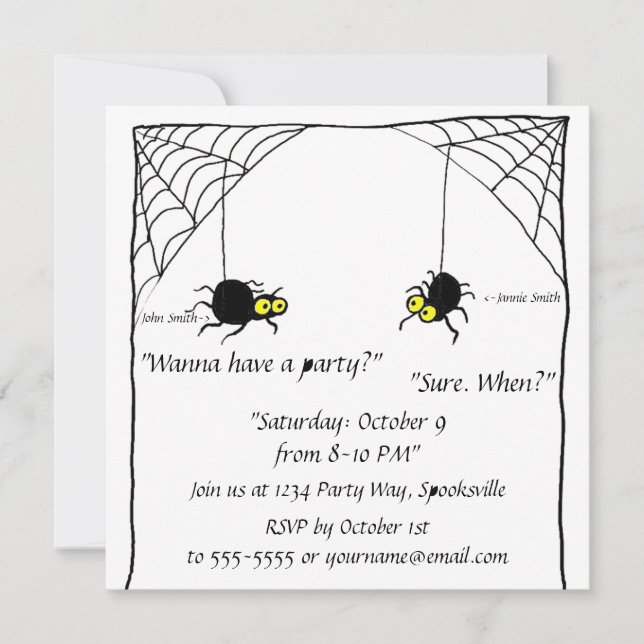 Cartoon Spiders Halloween Invitation (Front)