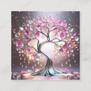 Cartoon splash art, silver tree, with transparent  square business card