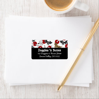Cartoon Spotted Doggies & Bones Cute Fun Address Label