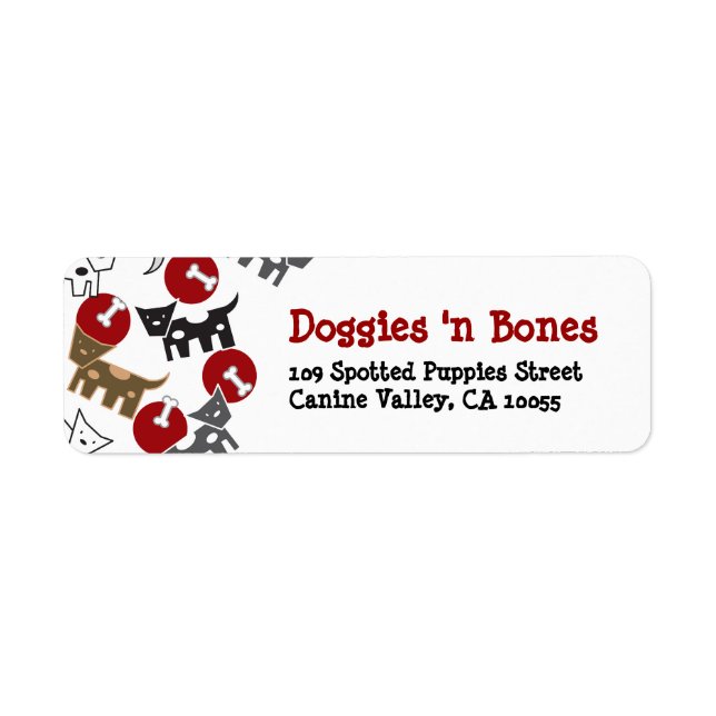 Cartoon Spotted Doggies & Bones Cute Fun Labels (Front)