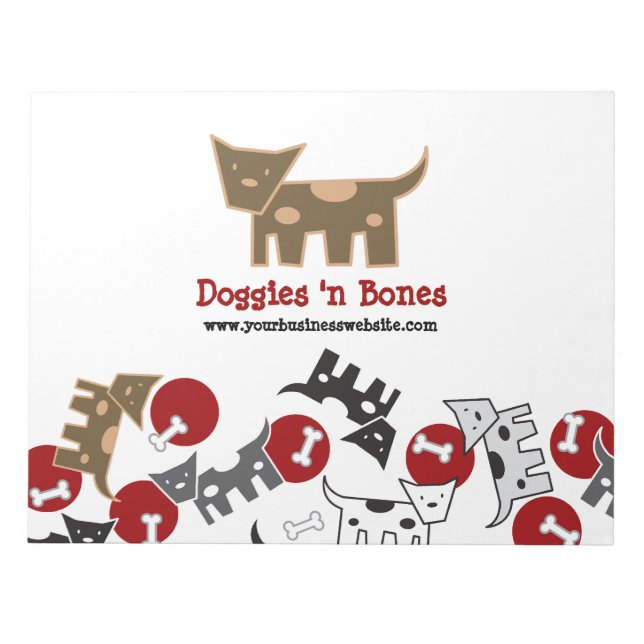 Cartoon Spotted Doggies & Bones Cute Fun Notepad (Front)