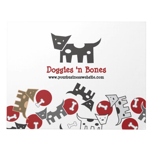 Cartoon Spotted Doggies & Bones Cute Fun Notepad (Front)