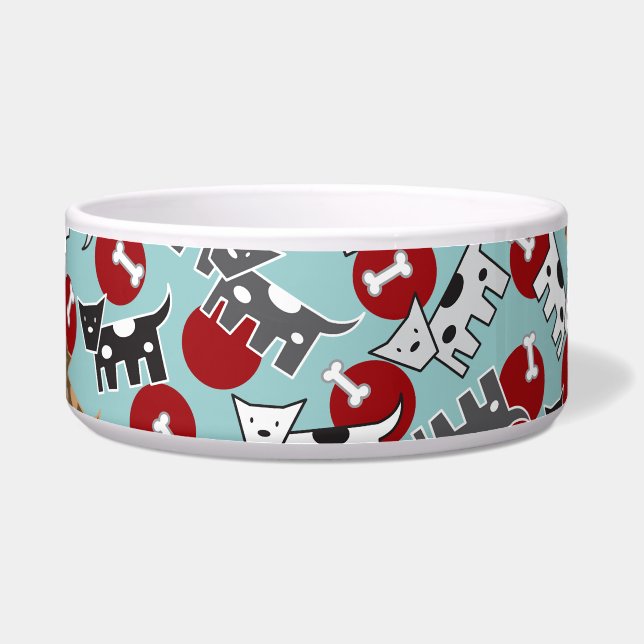 Cartoon Spotted Doggies & Bones Cute Fun Pet Bowl (Front)