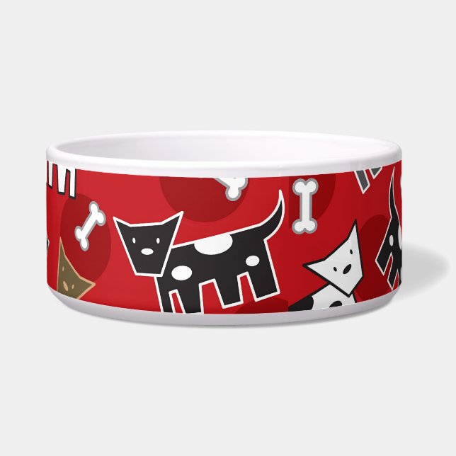 Cartoon Spotted Doggies & Bones Cute Fun Pet Bowl (Front)
