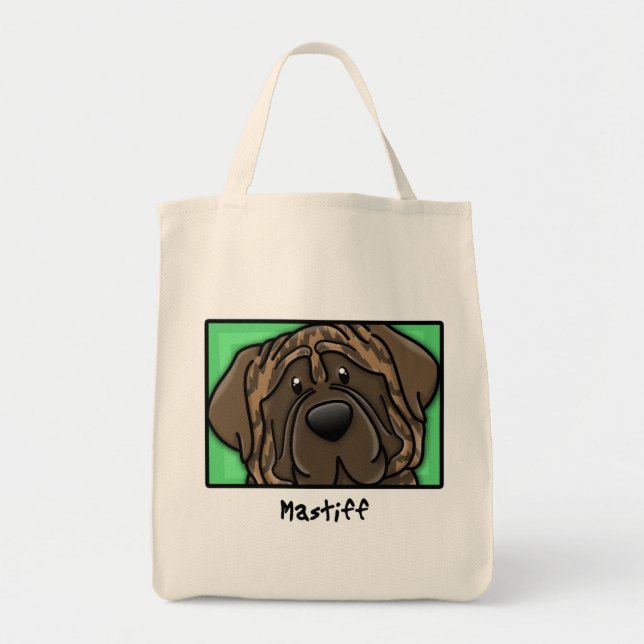 Cartoon Square Brindle Mastiff Tote Bag (Front)