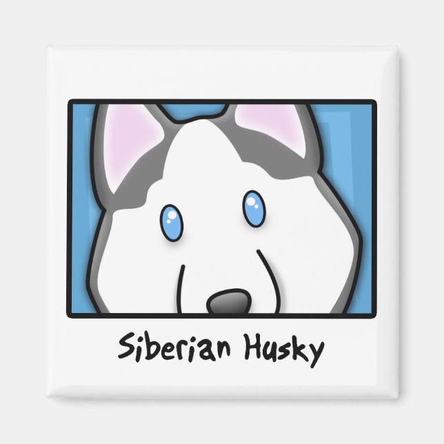 Cartoon Square Siberian Husky Magnet (Front)