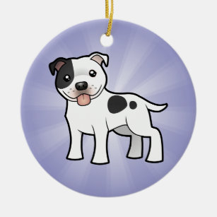 Cartoon Staffordshire Bull Terrier (add your msg) Ceramic Tree Decoration