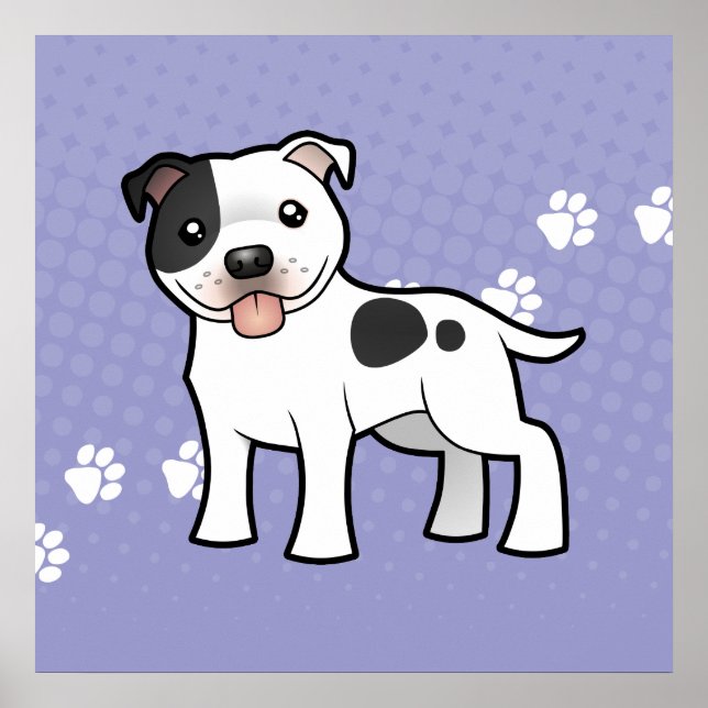 Cartoon Staffordshire Bull Terrier Poster (Front)