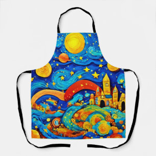 Cartoon Starry Night Art Apron