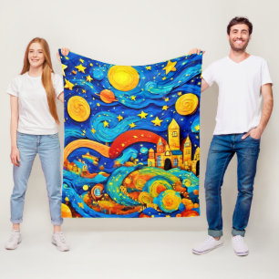 Cartoon Starry Night Art Fleece Blanket