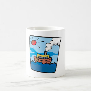 Cartoon Steamship on Ocean Waves Nautical Art  Coffee Mug