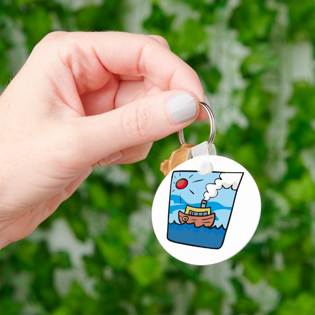 Cartoon Steamship on Ocean Waves Nautical Art  Key Ring (Creator Uploaded)