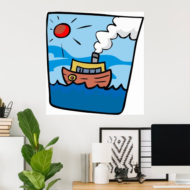 Cartoon Steamship on Ocean Waves Nautical Art  Poster (Creator Uploaded)