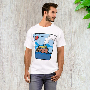 Cartoon Steamship on Ocean Waves Nautical Art  T-Shirt