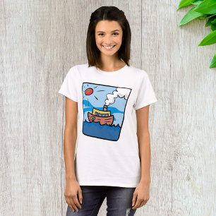 Cartoon Steamship on Ocean Waves Nautical Art T-Shirt